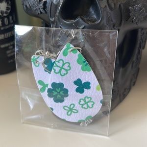 3/$15 St. Patrick’s Day Shamrock Green & White Faux Leather Earrings